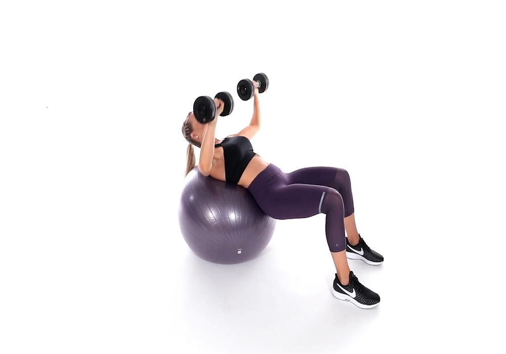 Dumbbell Incline Press On Exercise Ball - fit life mantra